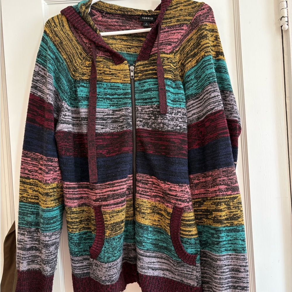 torrid Multicolor Striped Zip Hoodie - Teal, Mustard, Burgundy